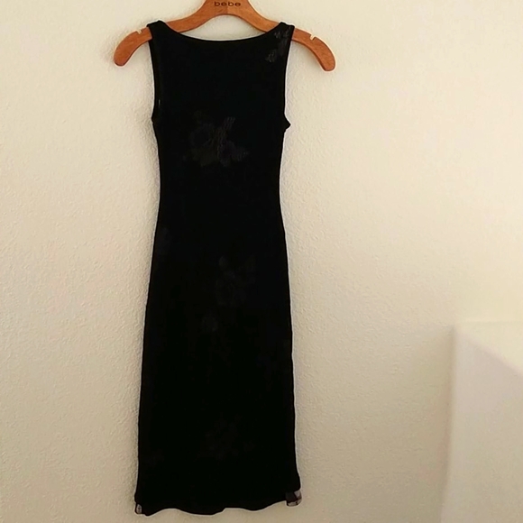BEBE black mesh flower dress SML - Picture 2 of 7